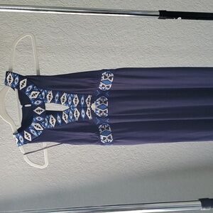Dark Blue Embroidered Maxi Dress XS
